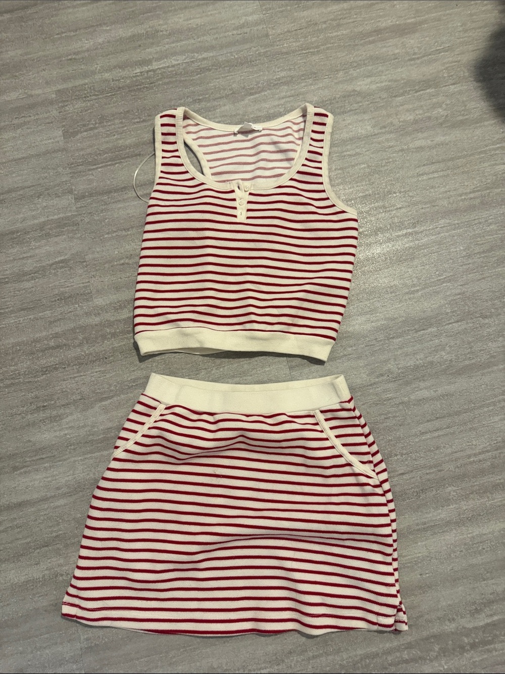 Striped Red & Cream Knit Skirt - Women's Casual Wear